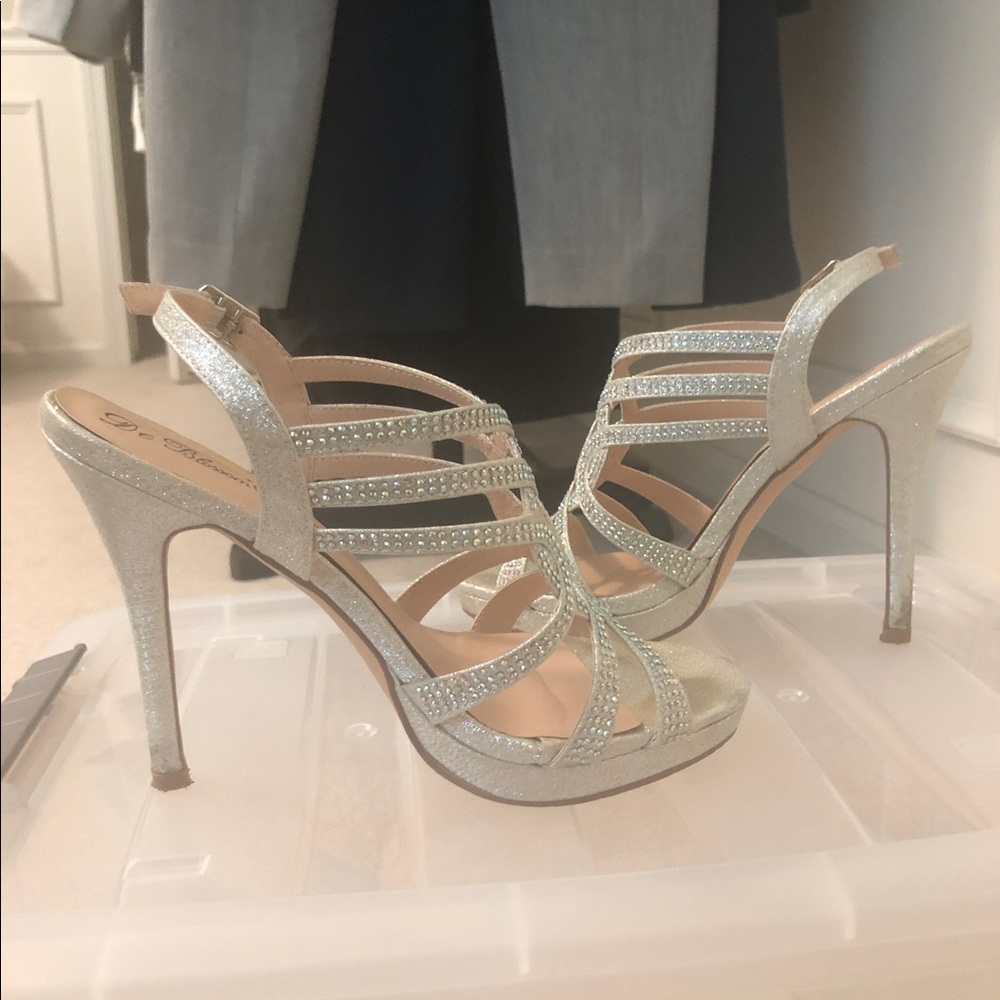 Silver glitter rhinestone heels